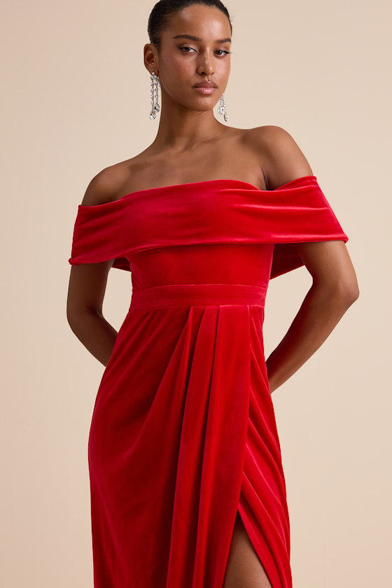 I'm Enchanted Red Velvet Off-the-Shoulder Maxi Dress 2