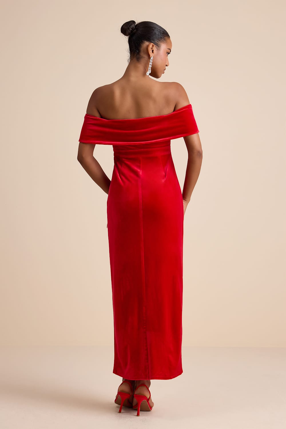 I'm Enchanted Red Velvet Off-the-Shoulder Maxi Dress