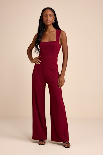 Enticing Endeavors Burgundy Jumpsuit 1