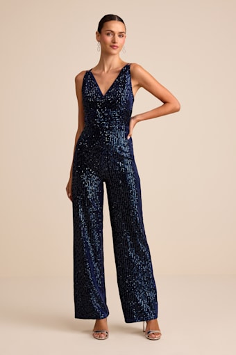 Sensational Energy Navy Velvet Sequin Backless Jumpsuit 1