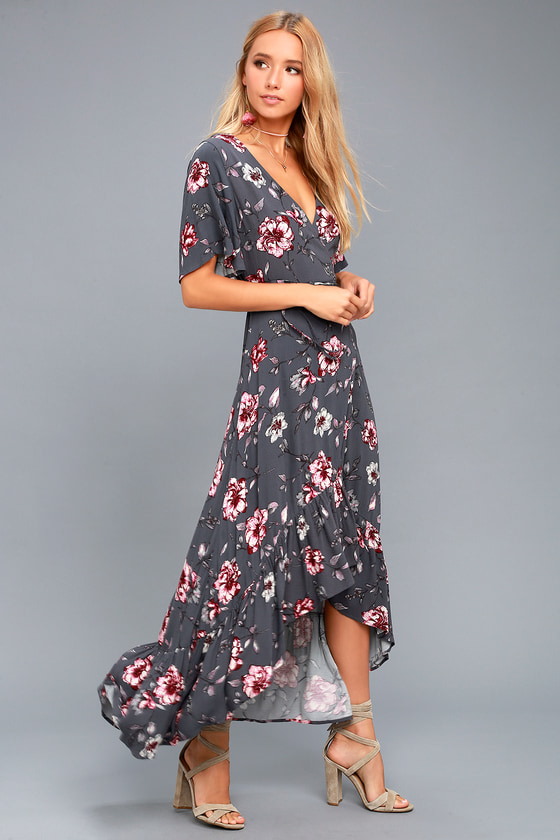 grey and pink floral dress