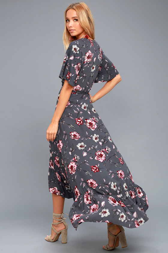 Chic Wrap Dress - Floral Print Dress - High-Low Wrap Dress