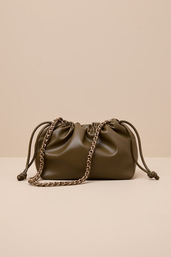 Franca Olive Vegan Leather Drawstring Shoulder Bag 1