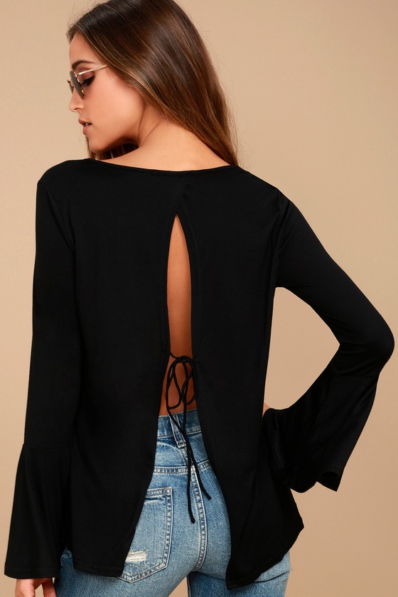 black flounce sleeve top