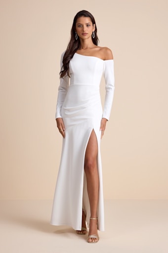 Elegant Sensation White Asymmetrical Pleated Maxi Dress 1