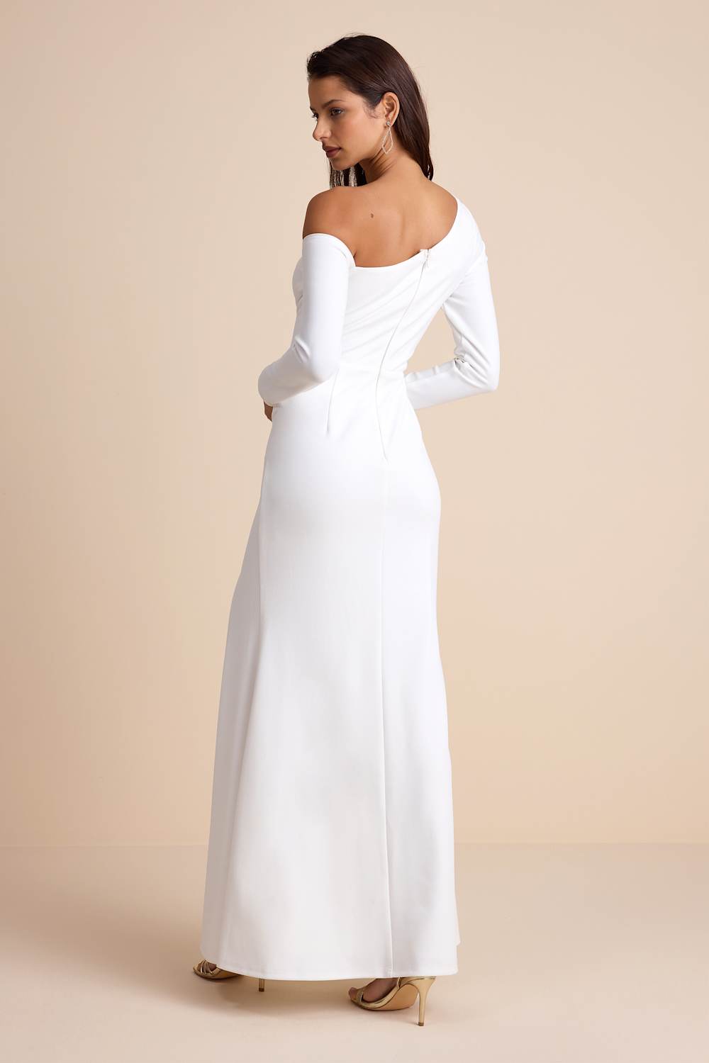 Elegant Sensation White Asymmetrical Pleated Maxi Dress
