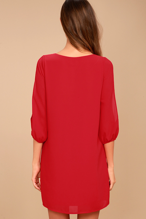 4510649 Red Volan Sleeve Shift Dress