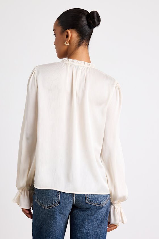 Ivory Textured Top - Lace Button-Front Top - Long Sleeve Top - Image 3