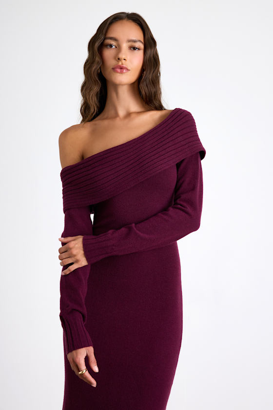 Ellie Dark Plum Sweater Bodycon Maxi Dress 1