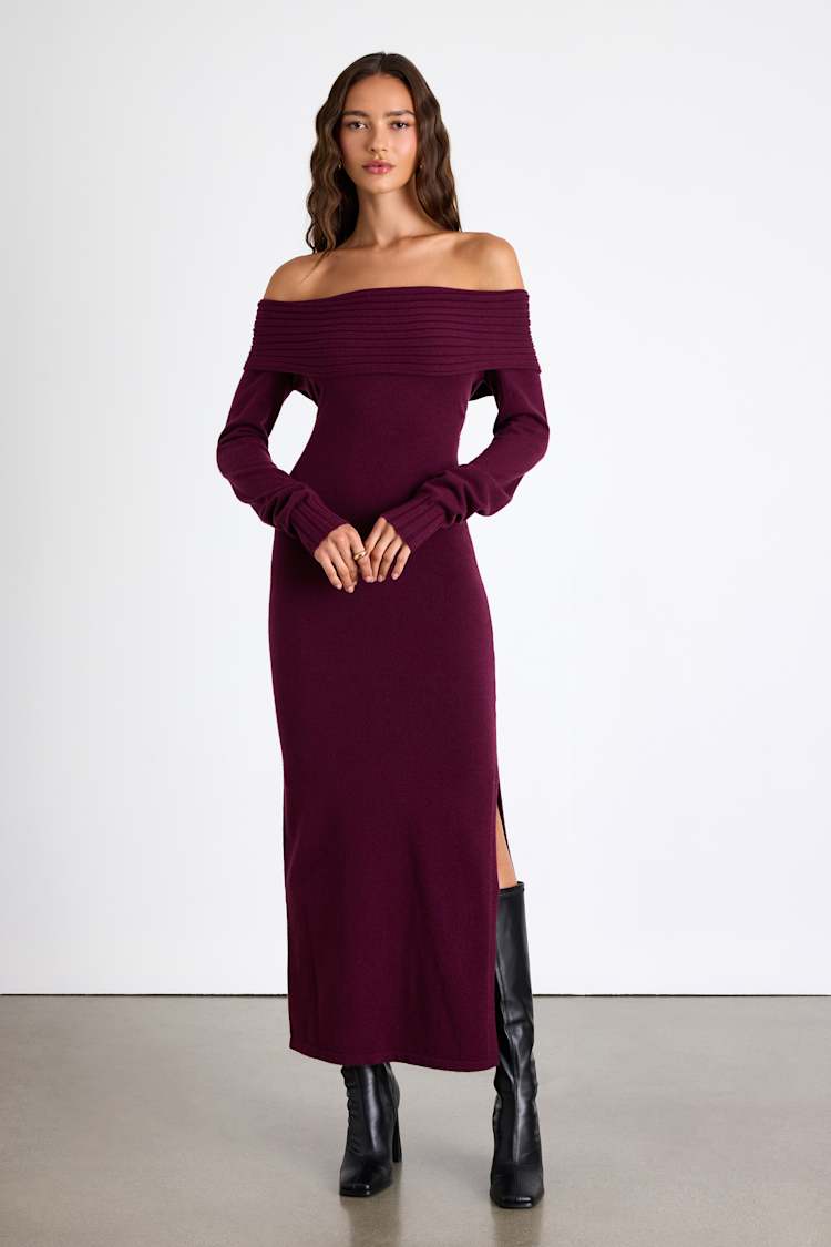 Ellie Dark Plum Sweater Bodycon Maxi Dress