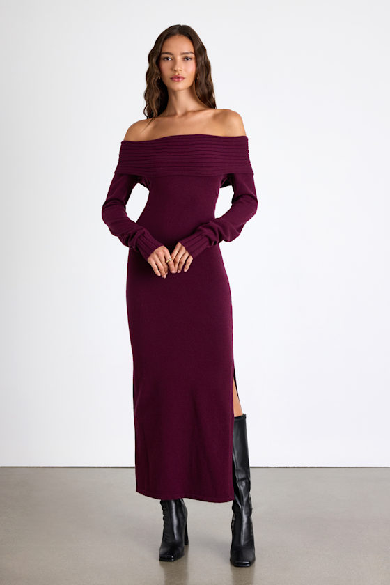 Ellie Dark Plum Sweater Bodycon Maxi Dress 2