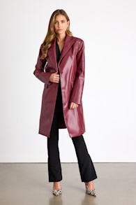 Elaine Burgundy Vegan Leather Trench Coat 2