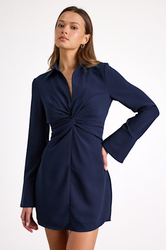 Lestina Navy Collared Twist-Front Mini Dress 1
