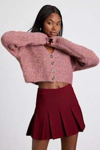 Alyne Burgundy Knit Mid-Rise Pleated Mini Skirt 1