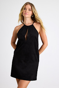 Westlynn Black Suede Cutout Shift Mini Dress 1