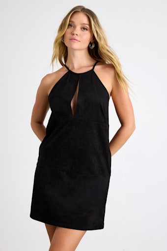 Westlynn Black Suede Cutout Shift Mini Dress 1