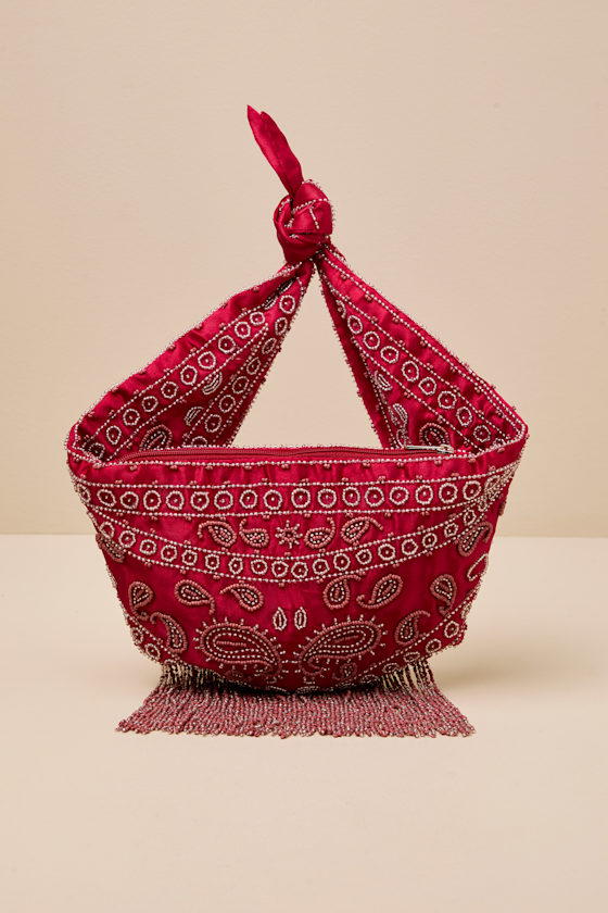 Emmeline Red Beaded Bandana Handbag 1