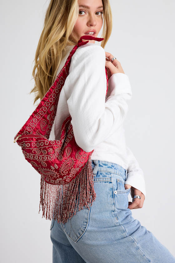 Emmeline Red Beaded Bandana Handbag 4