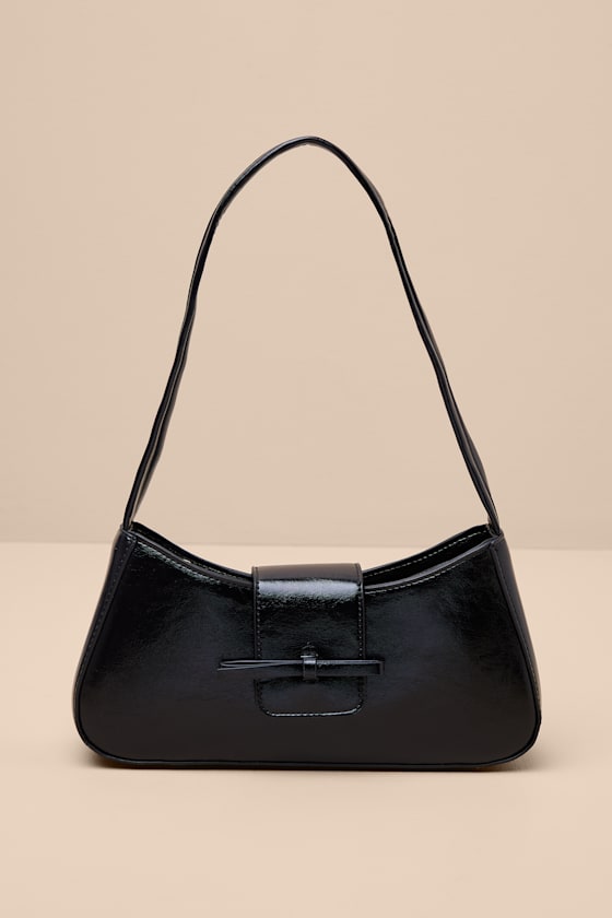 Thela Black Patent Bow Shoulder Bag 2
