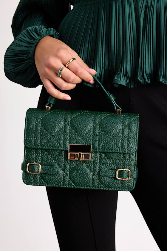 Jennings Dark Green Vegan Leather Quilted Handle Bag 1