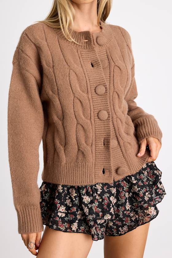 Lenorah Light Brown Cable Knit Chunky Cardigan Sweater 2