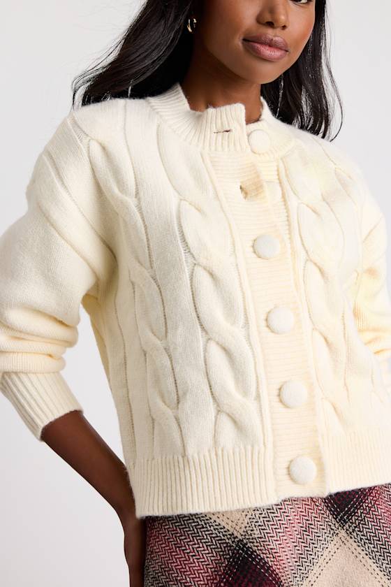 Lulus Lenorah Cream Cable Knit Chunky Cardigan Sweater In White