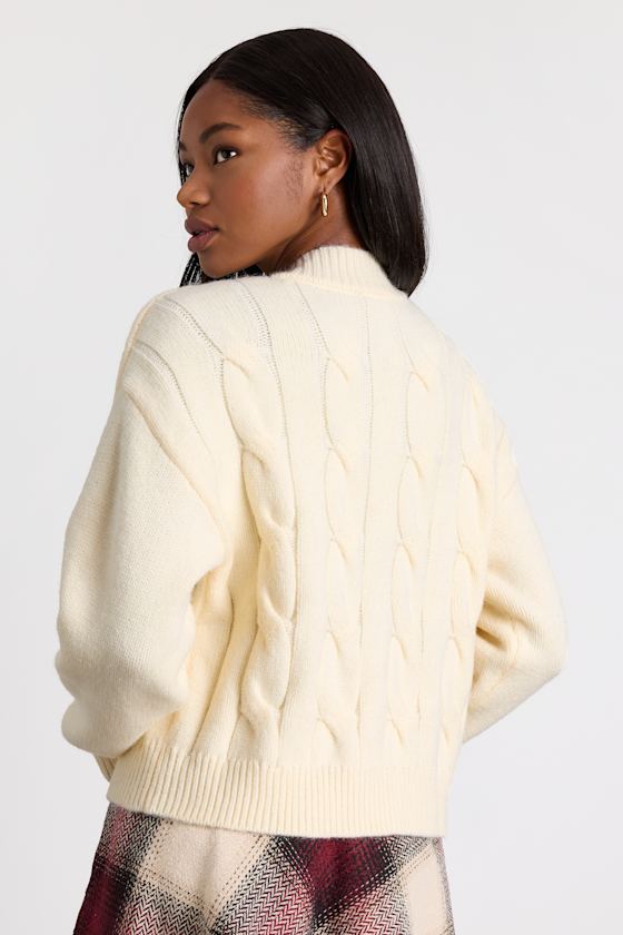 Lulus Lenorah Cream Cable Knit Chunky Cardigan Sweater In White