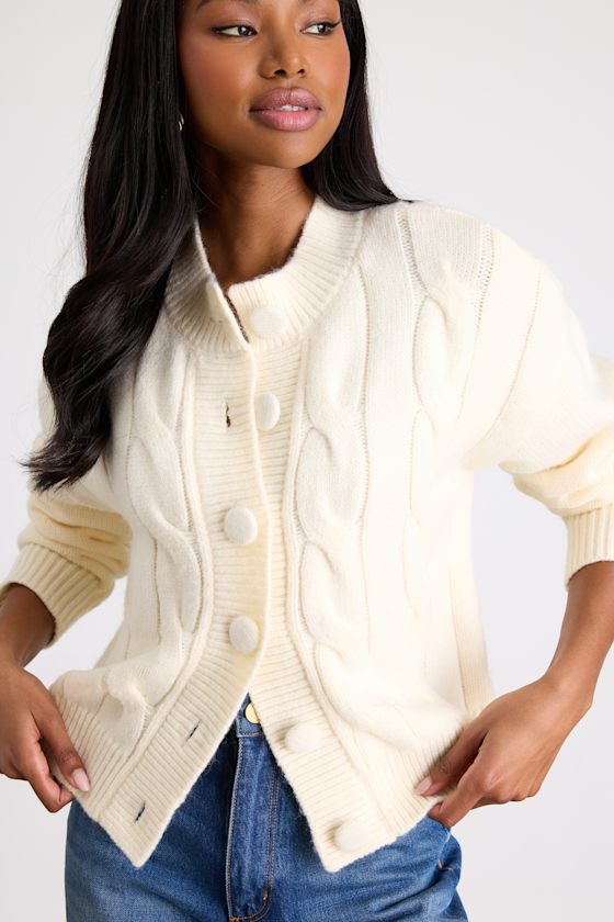 Lenorah Cream Cable Knit Chunky Cardigan Sweater 2