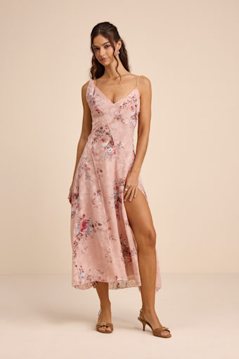 Eirwen Blush Floral Burnout Asymmetrical Midi Dress 2