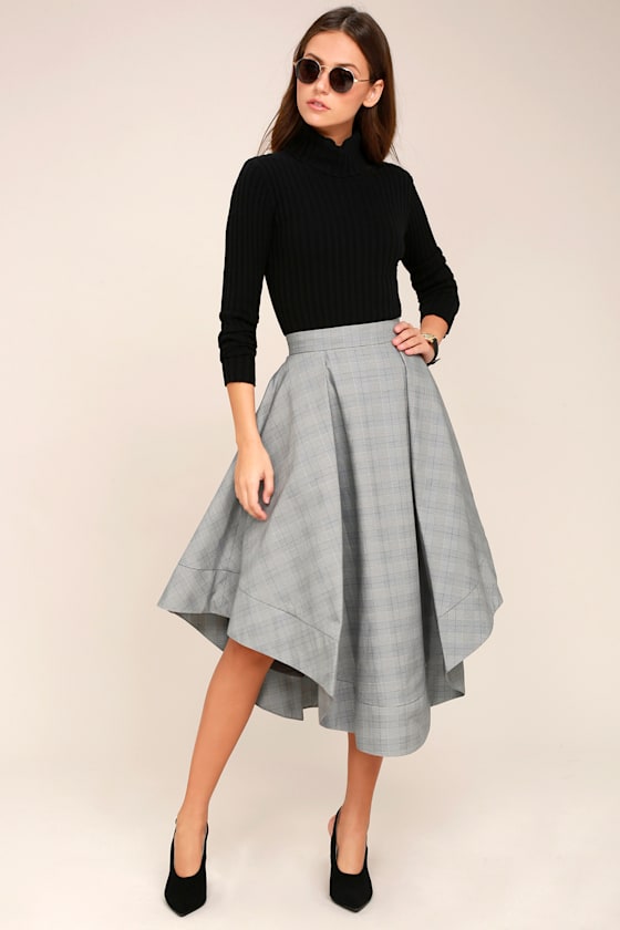 C/MEO We Woke Up Grey Plaid Midi Skirt 1