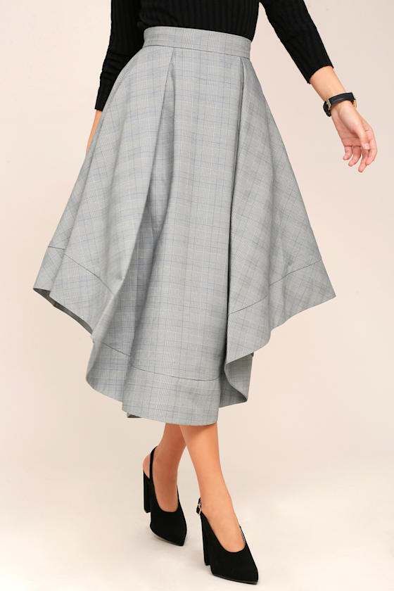 C/MEO We Woke Up Grey Plaid Midi Skirt 2