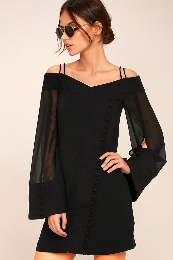 Presence Black Long Sleeve Off-the-Shoulder Dress