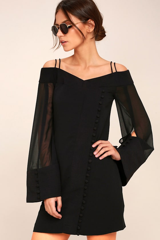 C/MEO Presence Black Long Sleeve Off-the-Shoulder Dress 2
