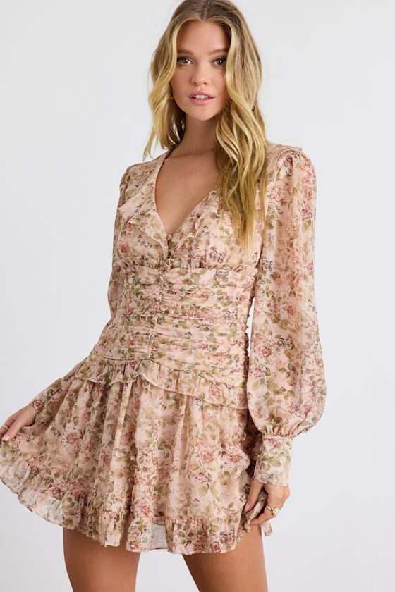 Image of Ismini Blush Multi Floral Long Sleeve Mini Dress