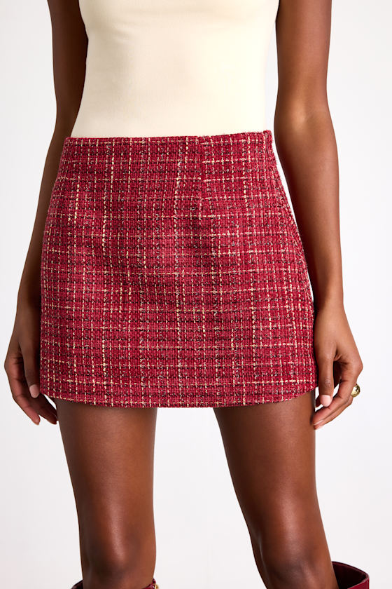 Shaelyn Berry Red Tweed Mid-Rise Mini Skirt 2