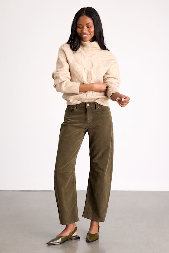 JBD Corduroy Barrel Pants - Dark Olive Pants - Corduroy Pants - Lulus