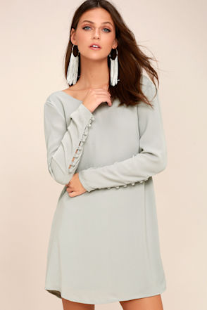 Chic Shift Dress Long Sleeve Dress Light Grey Dress Lulus