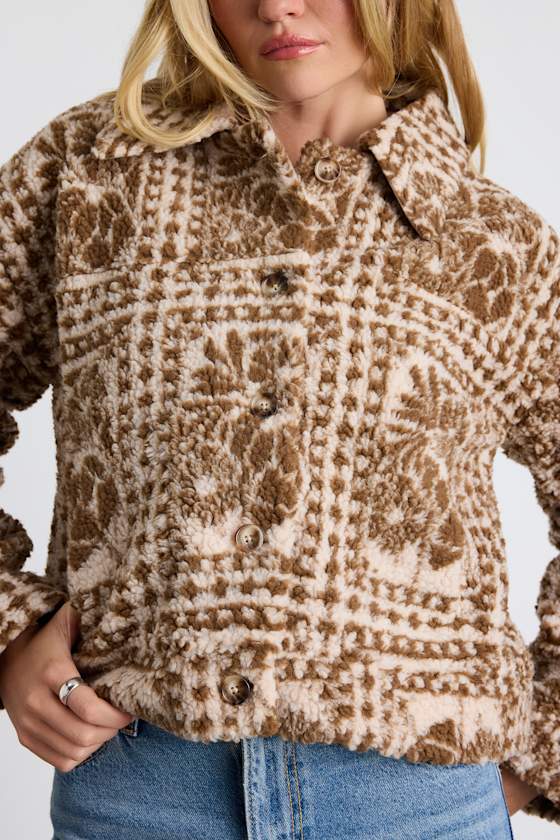 Bretton Light Brown Teddy Patchwork Print Shacket 2