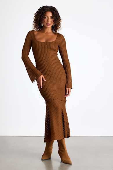 brown casual fall dress Sheer-Bodice Long White Lace Formal Dress main image 1