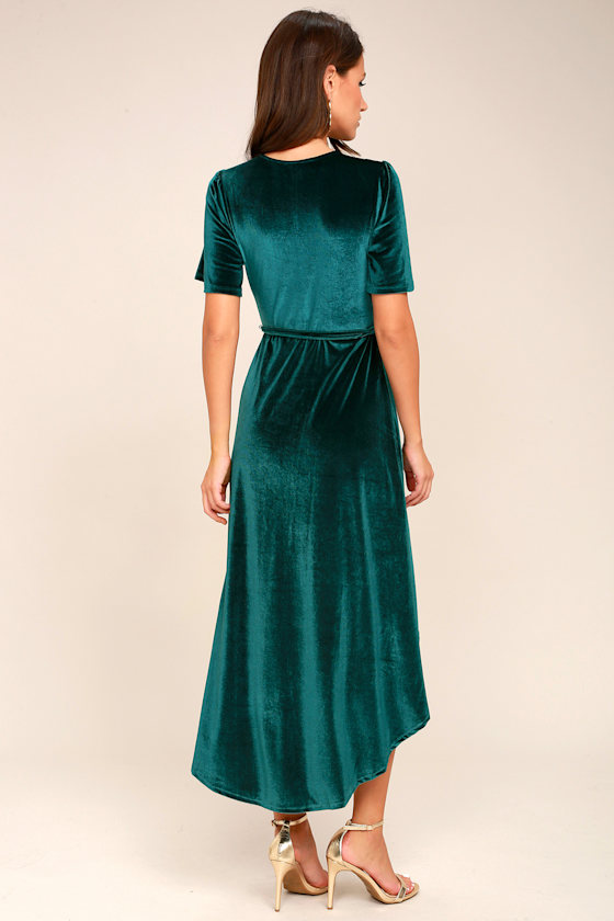 Lovely Teal Green Dress Velvet Wrap Dress Midi Dress