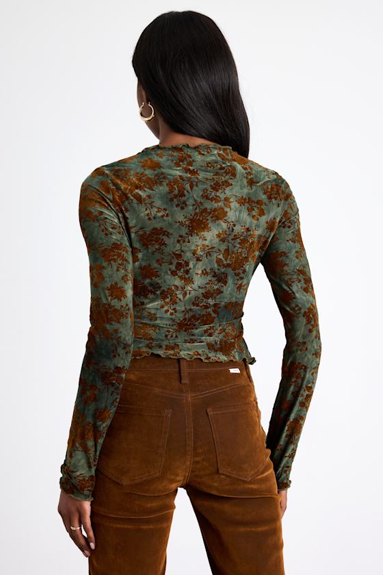 Victoria Green Floral Burnout Long Sleeve Top - thumbnail 3