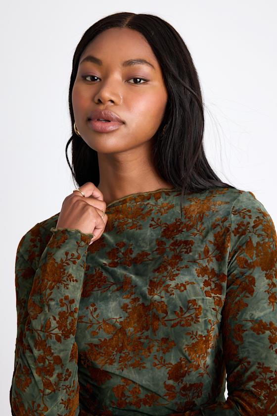 Victoria Green Floral Burnout Long Sleeve Top - thumbnail 6
