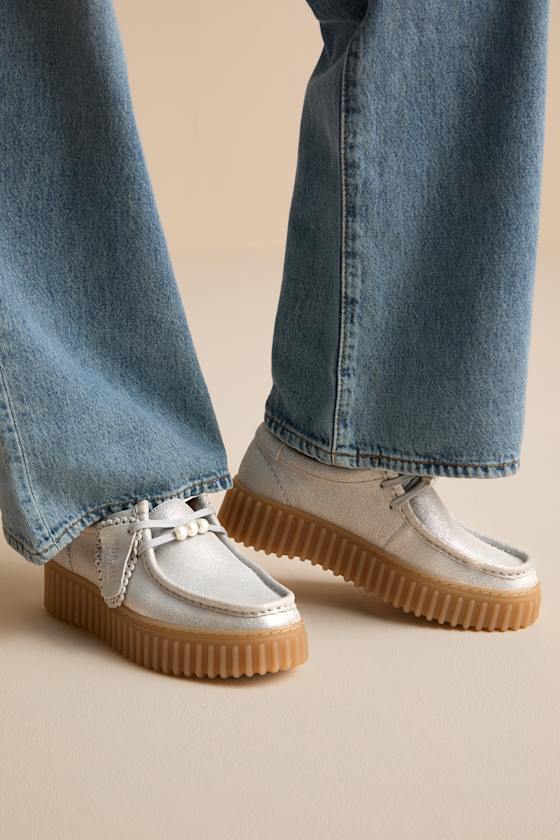 Torhill Bee Silver Suede Leather Flatform Lace-Up Loafers 1