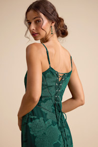 Edwardine Dark Green Burnout Lace-Up Maxi Dress 2