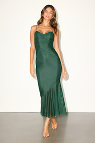 Giorgina Emerald Green Gathered Trumpet Midi Dress 1