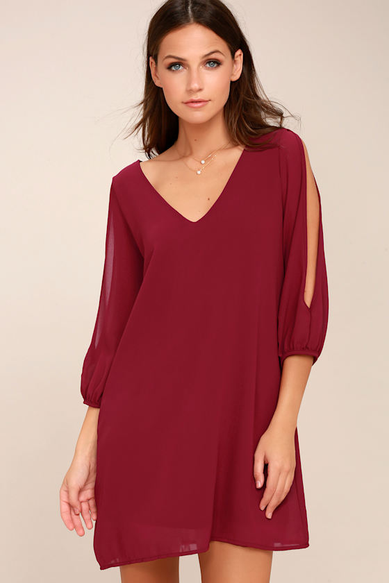 Shifting Dears Wine Red Long Sleeve Dress 1