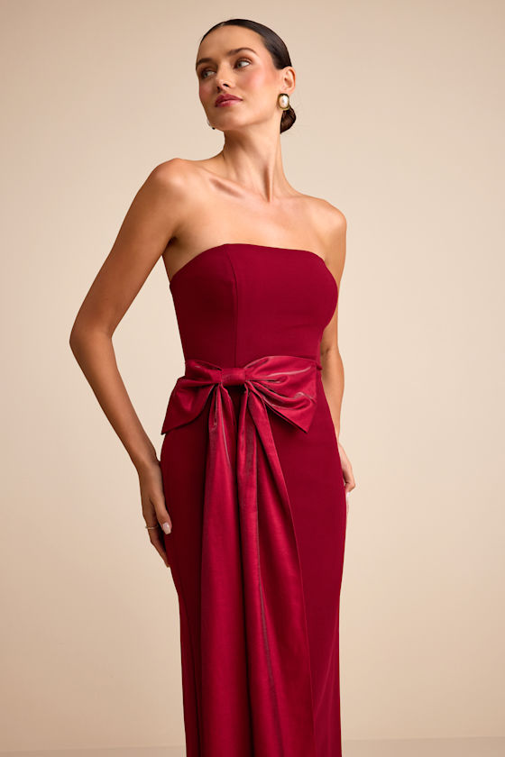Marvelous Vision Red Strapless Bow Column Maxi Dress 1