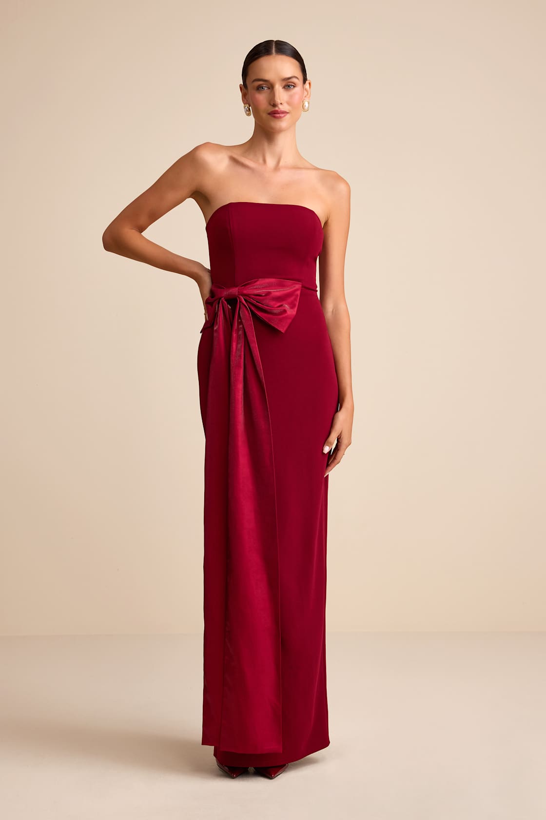 Marvelous Vision Red Strapless Bow Column Maxi Dress