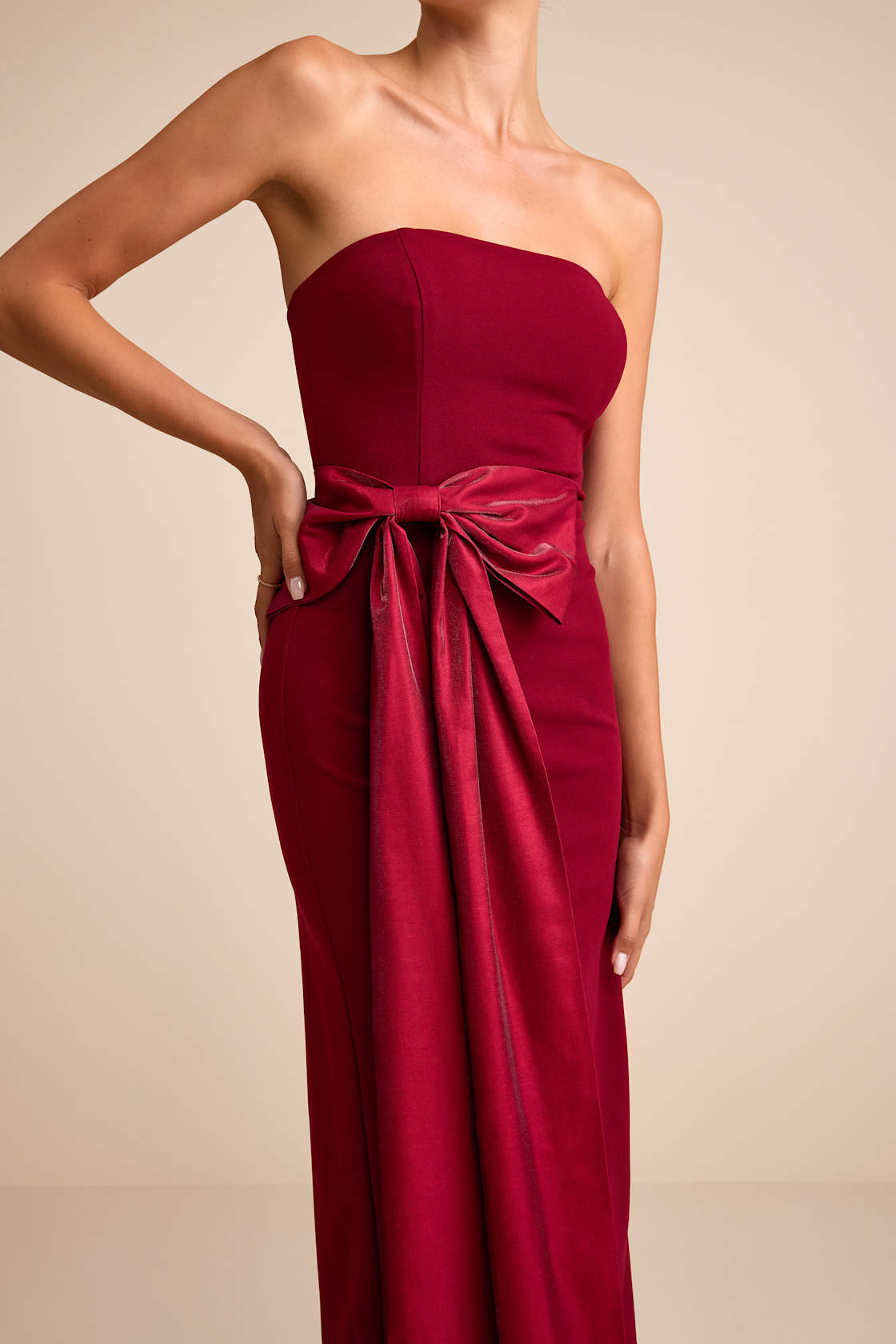 Marvelous Vision Red Strapless Bow Column Maxi Dress