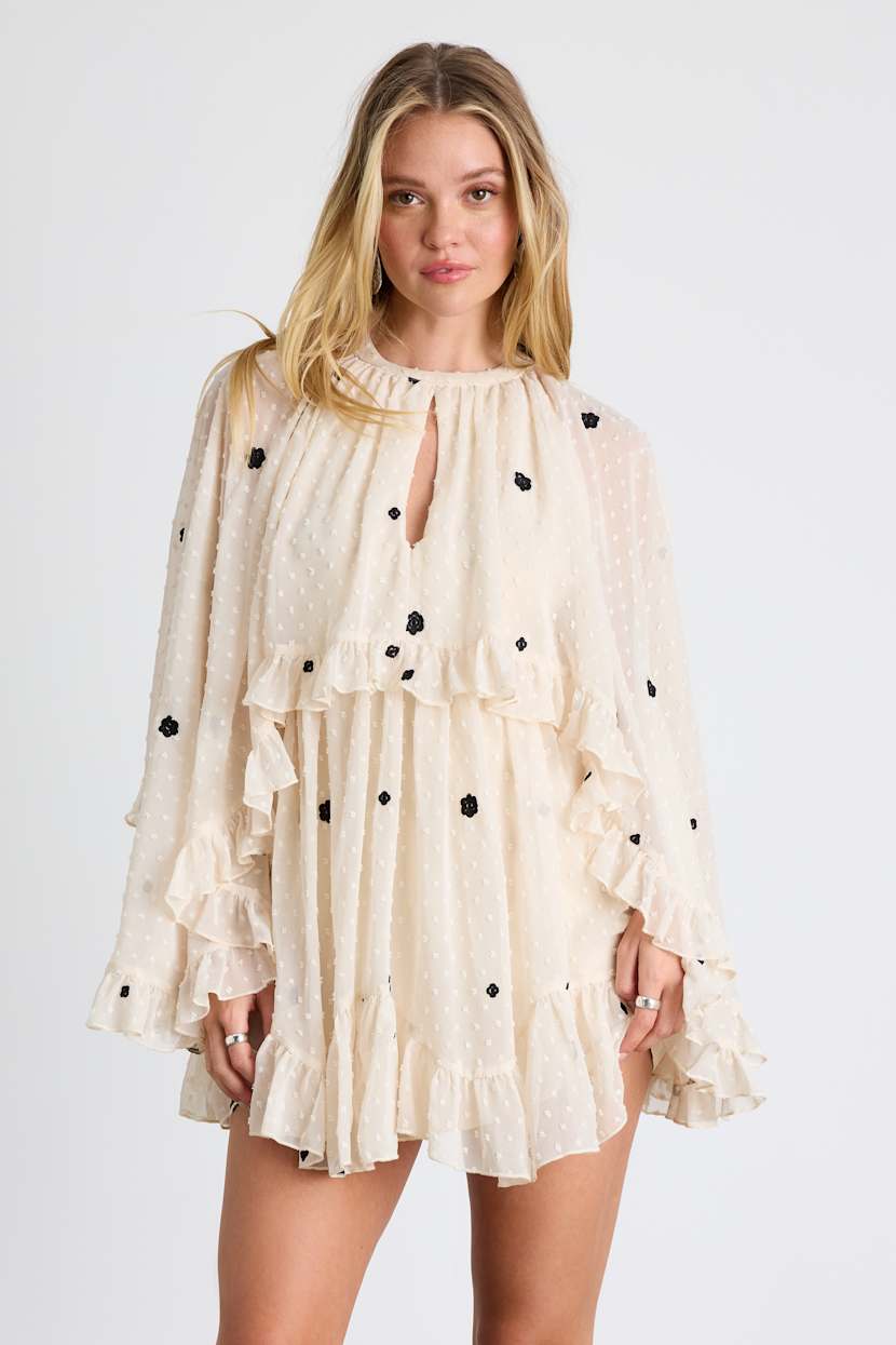 slim fit dress slacks Alfalfa Long Sleeve Mini Dress Cream